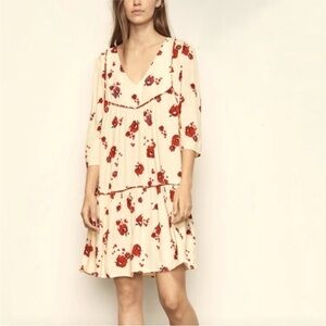 ba&sh cream & red poppy print Midi Dress
